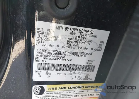 2012 Ford Expedition Limited from USA, damaged, VIN 1FMJU2A55CEF57701